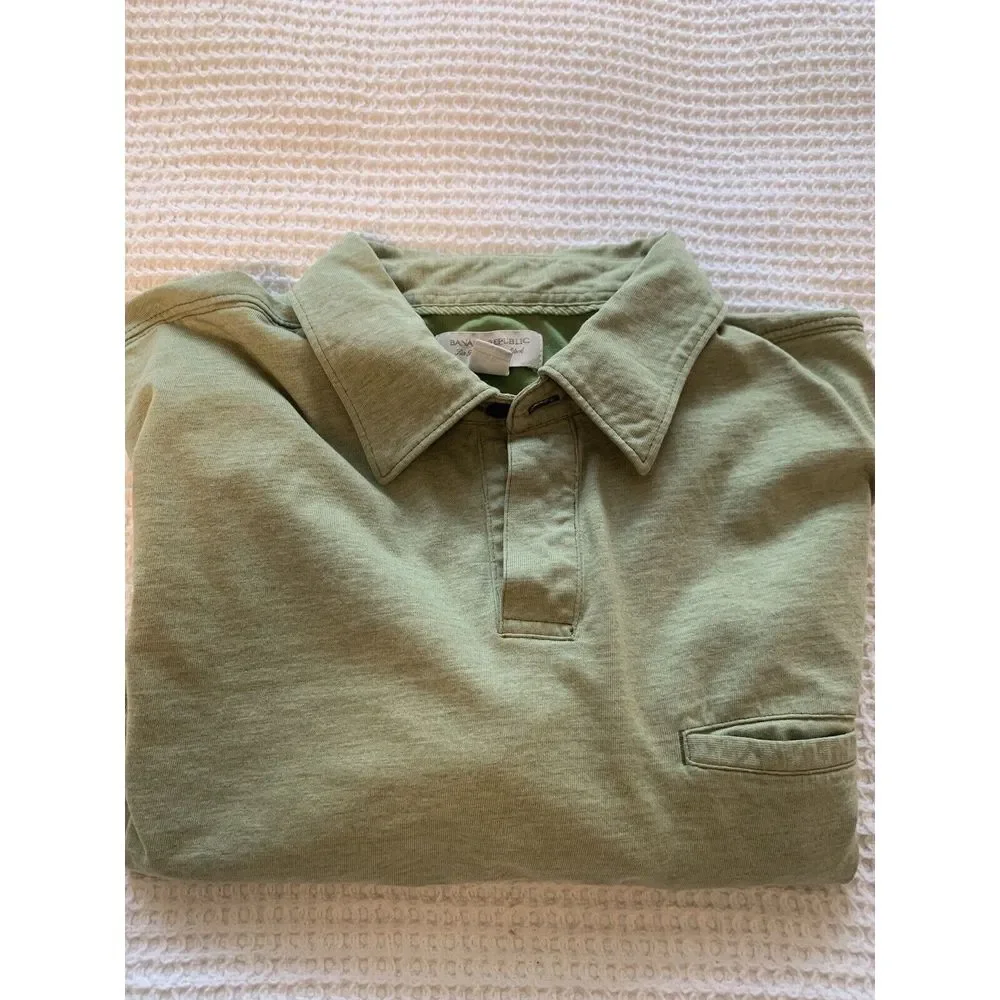 Banana Republic Shirt Men's Large Green Short Sleeve Fitted Pima Polo Collared‎